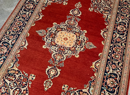 Collector Item - 4'7"x6'9" Antique Hand-Knotted Fine Wool Pile Kashane Rug