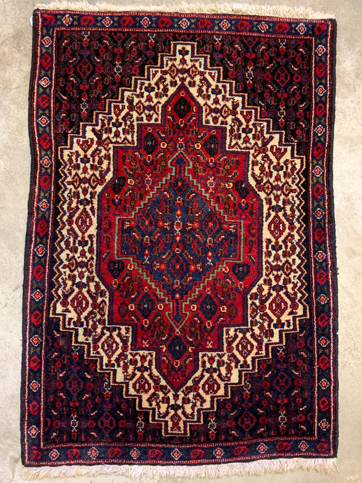 2'3"x3'5" Hand-Knotted Wool Oriental Hamadane Rug - Area Carpet