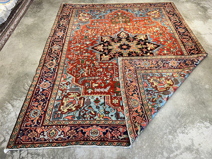 Collector Item - 9'6"x12' Antique Fine Lamb Wool Herize Serapy Hand-Knotted Rug
