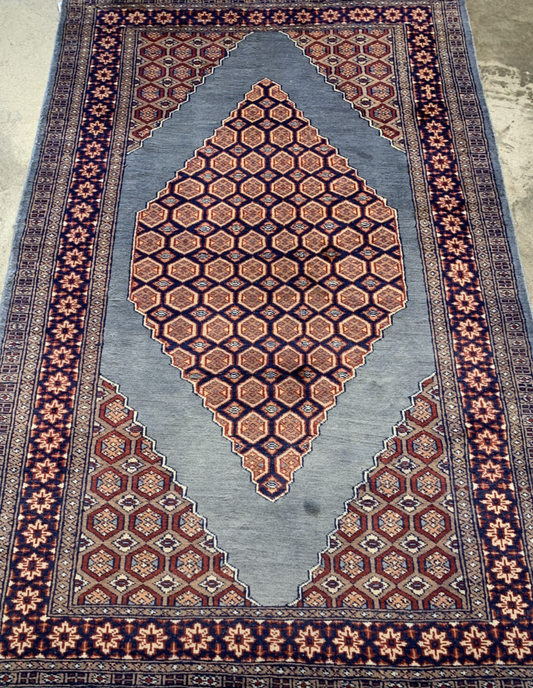 3'11" x 6'0" Hand-Knotted 100% Lamb Wool Pile Pakistan Area Rug - Carpet