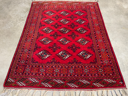 3'8"x4'8" Hand-Knotted 100% Wool Pile Bokhara Rug - Carpet