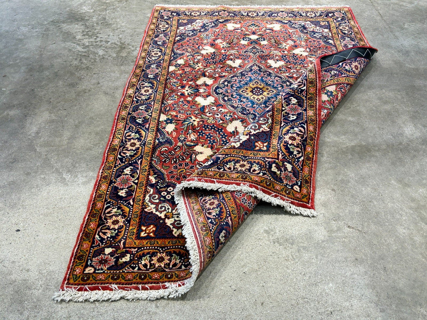 Rare Antique _ 3'4"x4'9" Hand-Knotted 100% Wool Pile Sarouke Josan Area Rug