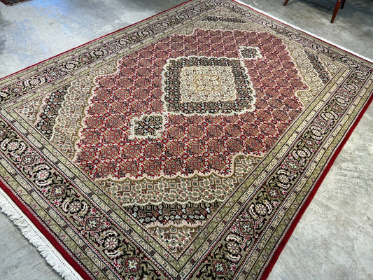 6'1"x8'9" Hand-Knotted 100% Wool Pile Tabrize Design Carpet - Area Rug