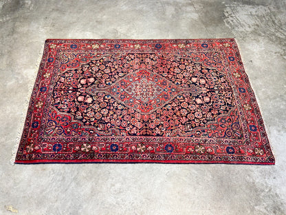 Rare Antique _ 3'5"x5'3" Hand-Knotted 100% Wool Pile Sarouke Josan Area Rug