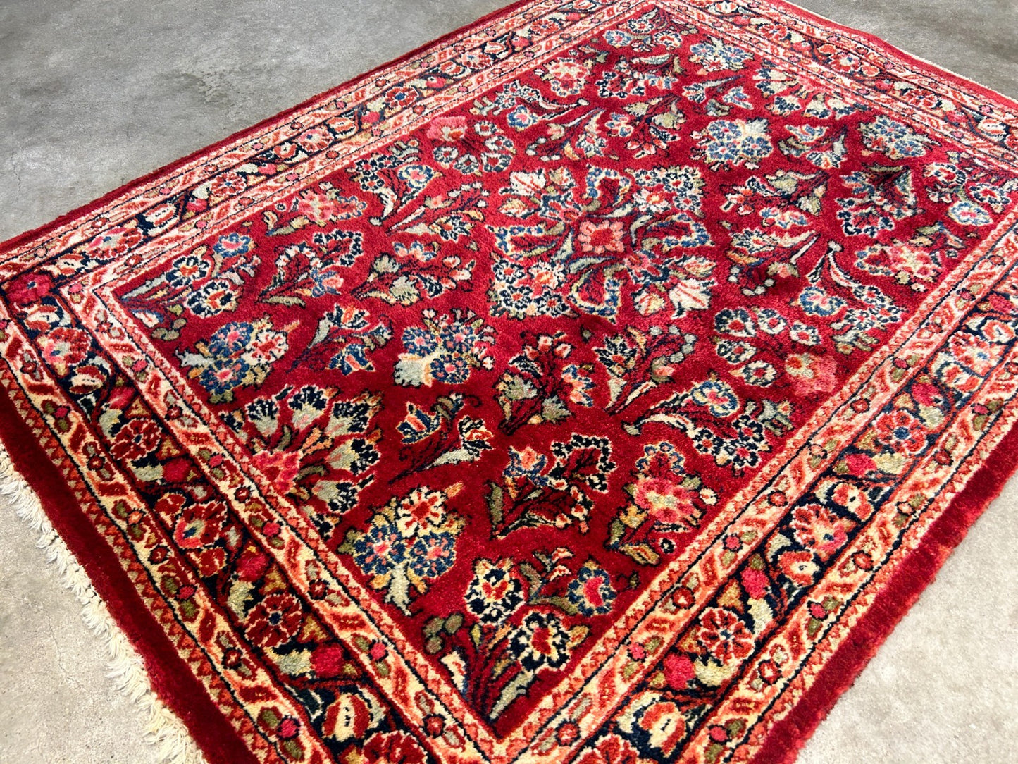 3'1"x4'1" Rare Size Antique Hand-Knotted 100% Wool Pile Sarouke Rug