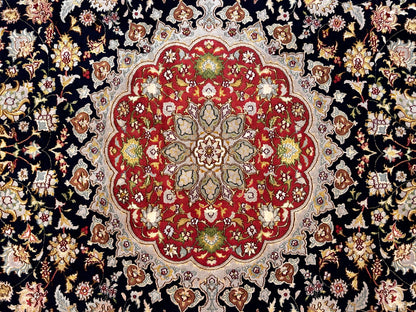 8'7"x12'3" Very Fine Hand-Knotted Wool & Silk Tabrize Area Rug - Carpet