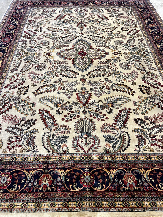 8'8"x11'8" Hand-Knotted 100% Lamb Wool Sarouke Design Carpet - Area Rug