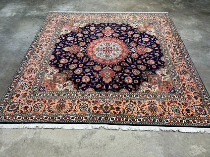 6'5"x6'7" Fine Hand-Knotted Wool & Silk Tabrize Rug - Area Carpet