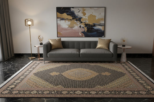6'7"x9'9" Fine Hand-Knotted Wool & Silk Blend Tabrize Mahi Carpet - Area Rug