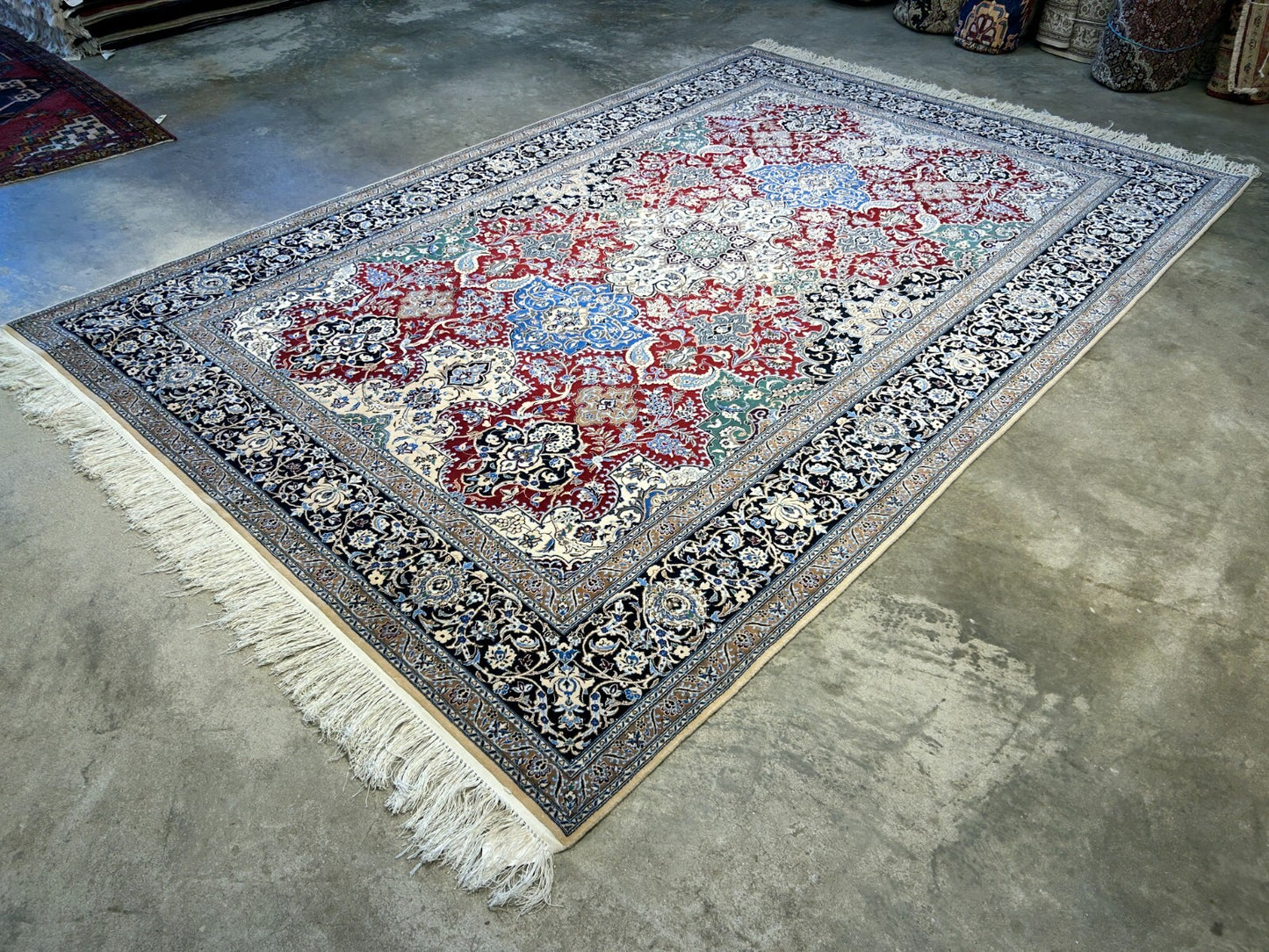 6'8"x10' Very Fine Hand-Knotted Wool & Silk Naine Rug - Area Carpet