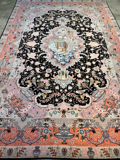 6'8"x10'3" Very-Fine Hand-Knotted Wool & Silk Blend Tabrize Carpet - Area Rug