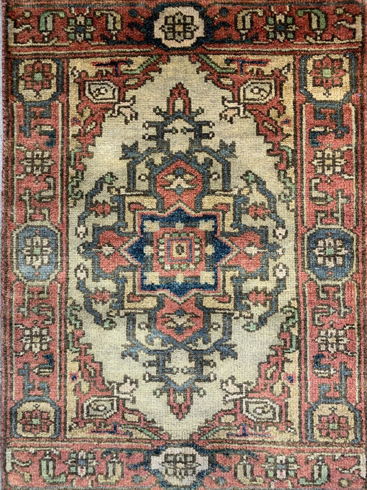 2'x3' Hand-Knotted 100% Wool Herize Design Carpet - Area Rug