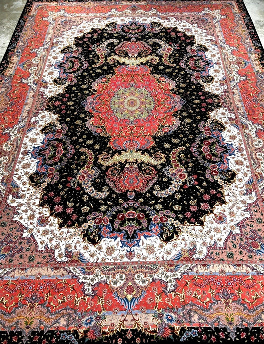 8'2"x11'7'' Hand-Knotted Very Fine Silk & Wool Pile Tabrize Benam Area Rug