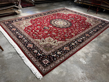 9'x11'9" Fine Hand-Knotted Wool & Silk Tabrize Area Rug - Carpet