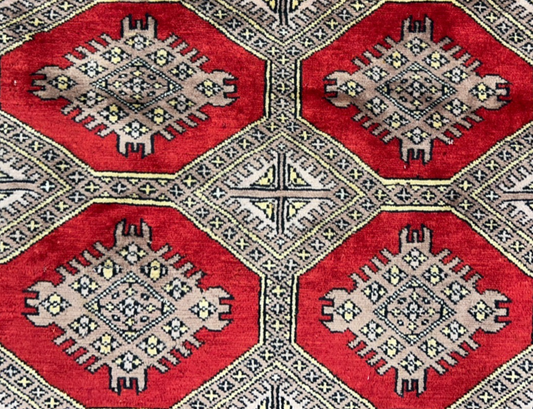 4'2"x6'4" Hand-Knotted 100% Wool Pile Bokhara Area Rug - Carpet