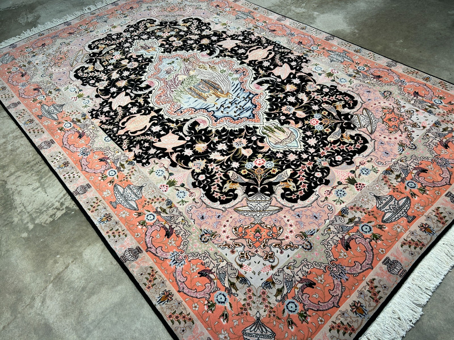 6'8"x10'3" Very-Fine Hand-Knotted Wool & Silk Blend Tabrize Carpet - Area Rug