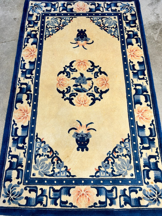 3'x5' Hand-Knotted 100% Wool Pile Art Deco Rug