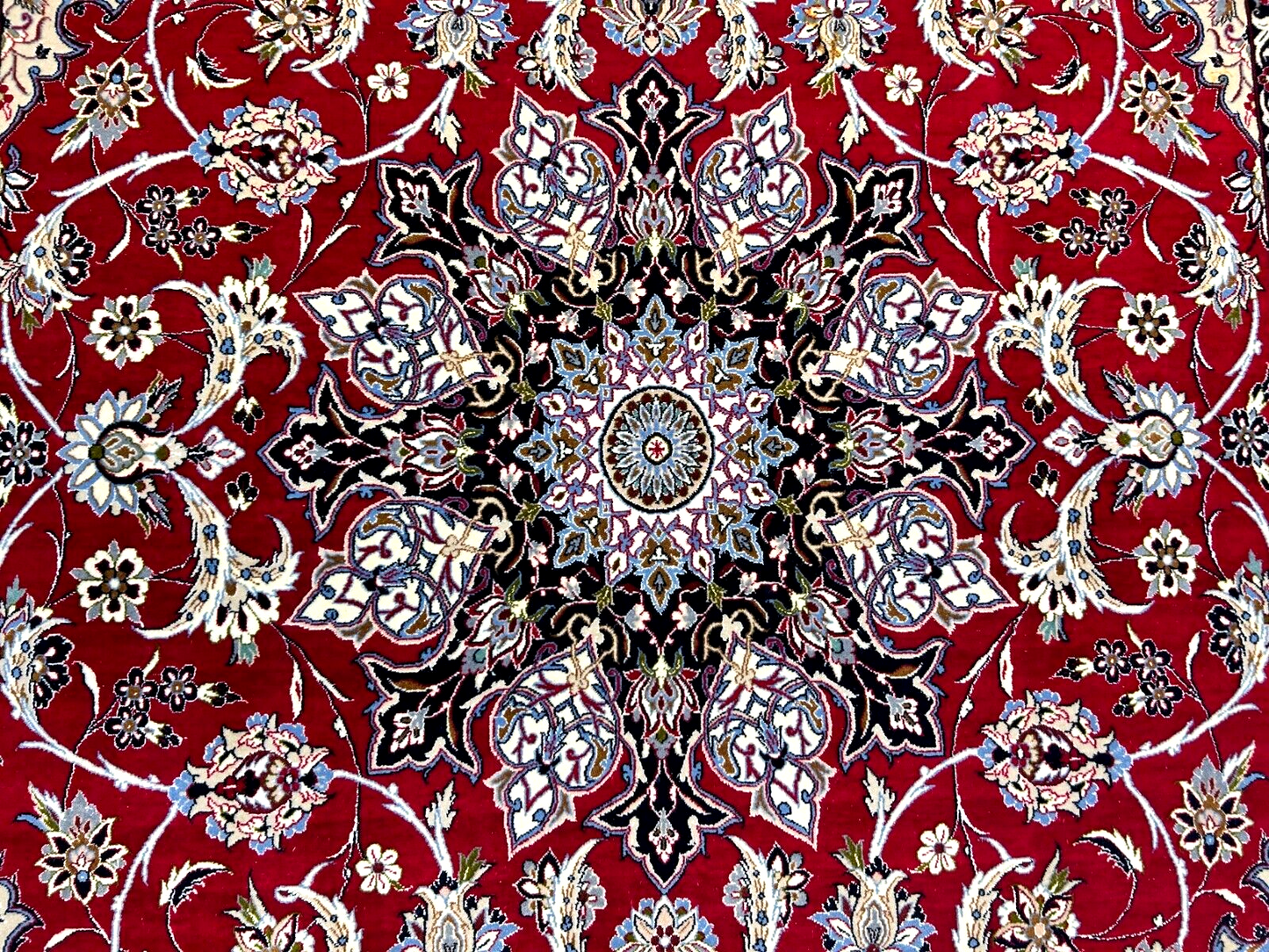 6'7"x9'10" Fine Hand-Knotted Wool & Silk Blend Isfahane Area Rug - Signed