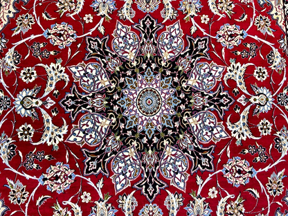 6'7"x9'10" Fine Hand-Knotted Wool & Silk Blend Isfahane Area Rug - Signed