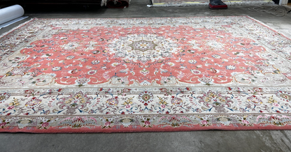 8'4"x12'3" Very Fine Hand-Knotted Wool & Silk Tabrize Rug