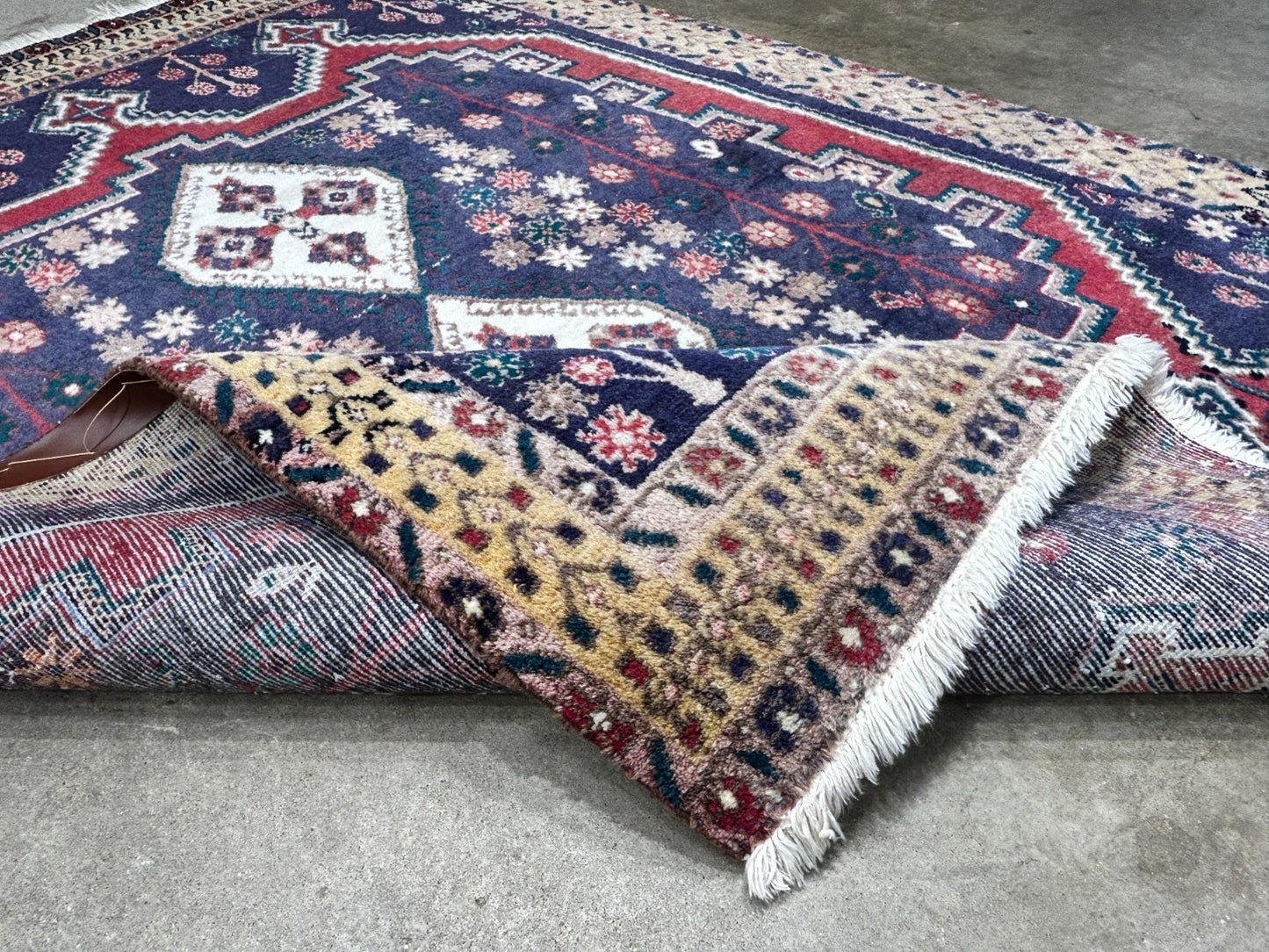 4'3"x5'6" Antique Hand-Knotted 100% Wool Pile Hamadane Rug