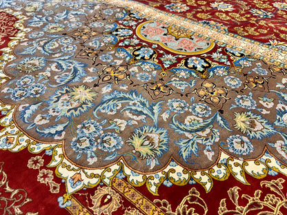 9'8"x13'6" Exquisite Signed Hand-Knotted 100% Silk Qume Rug