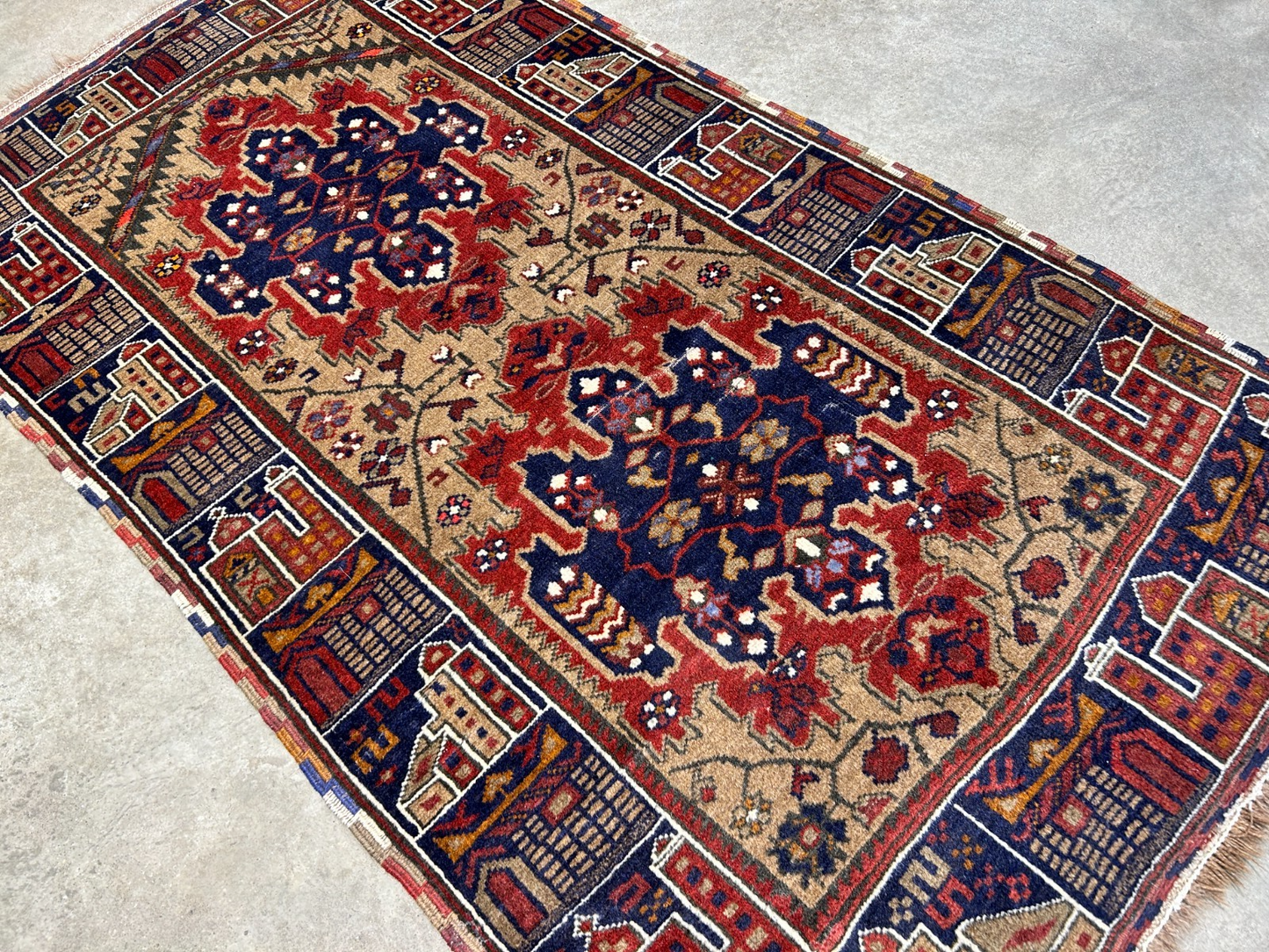 3'x4'2" Antique Hand-Knotted 100% Wool Pile Afghan Rug