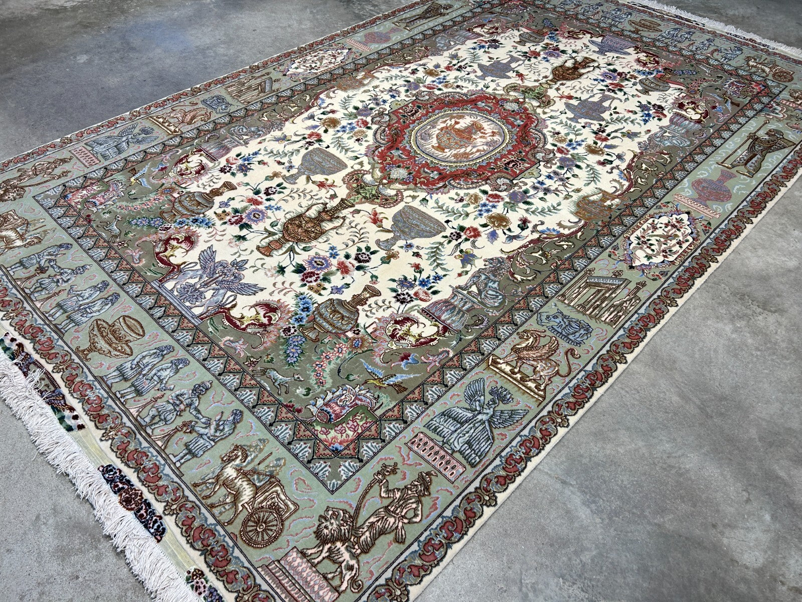 6'6"x10'2" Extra-Fine Hand-Knotted Wool & Silk Blend Tabrize Carpet - Area Rug