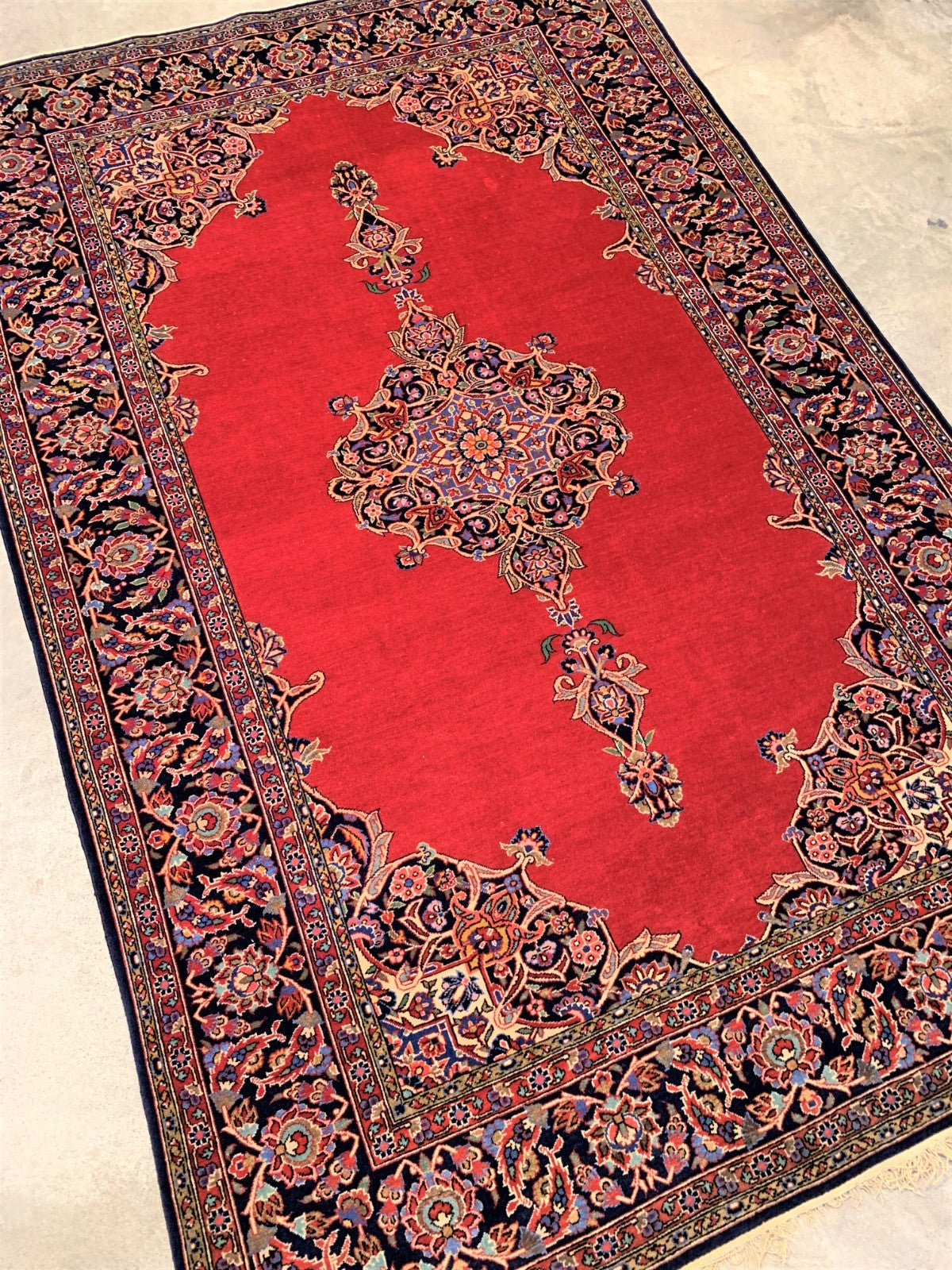 Collector Item - 4'6"x6'10" Hand Knotted Antique Fine Wool Pile Kashane Rug