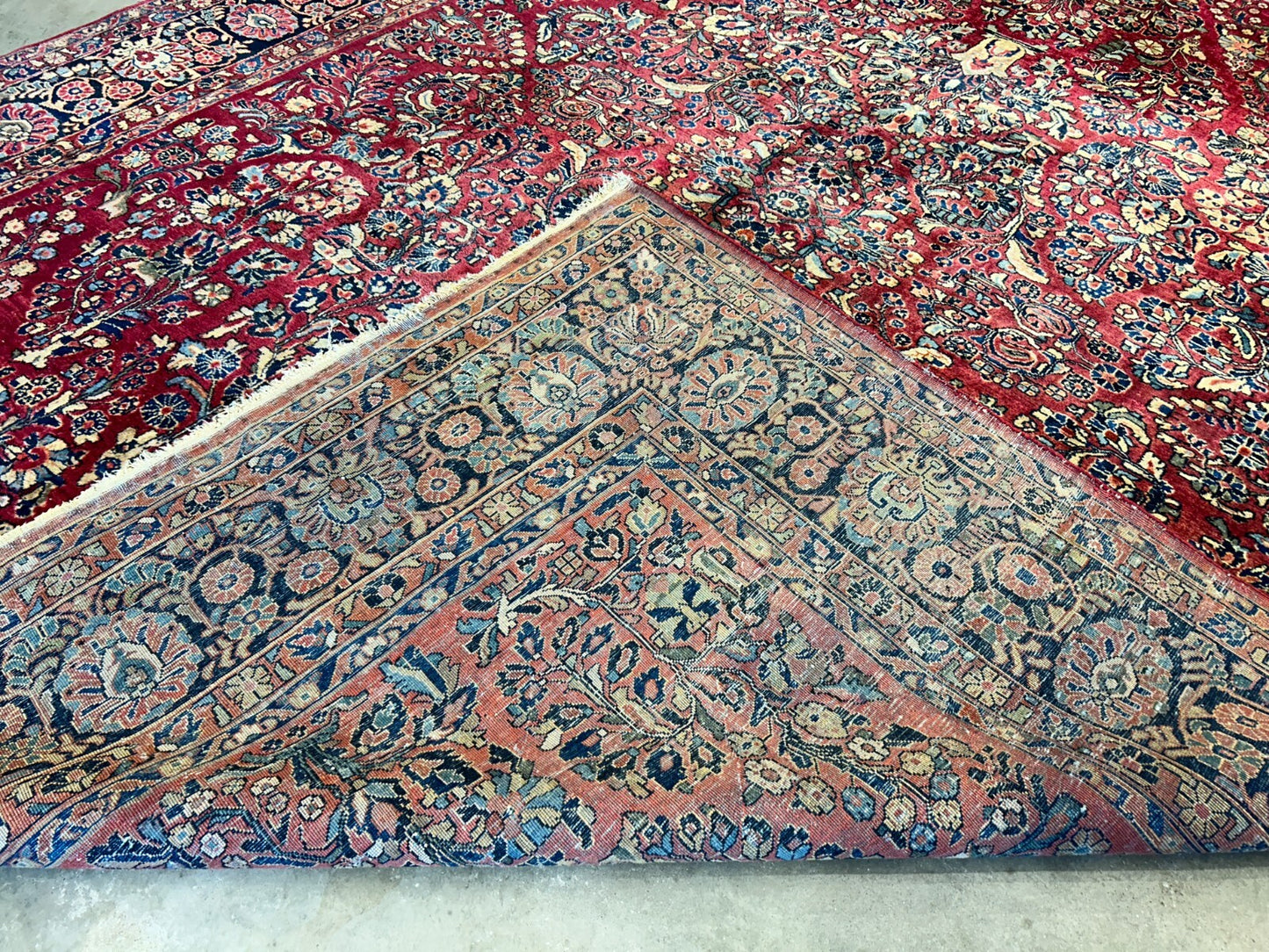 9'3"x12'7" Antique Fine Lamb Wool Sarouke Rug Hand-knotted Carpet