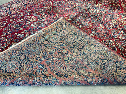9'3"x12'7" Antique Fine Lamb Wool Sarouke Rug Hand-knotted Carpet