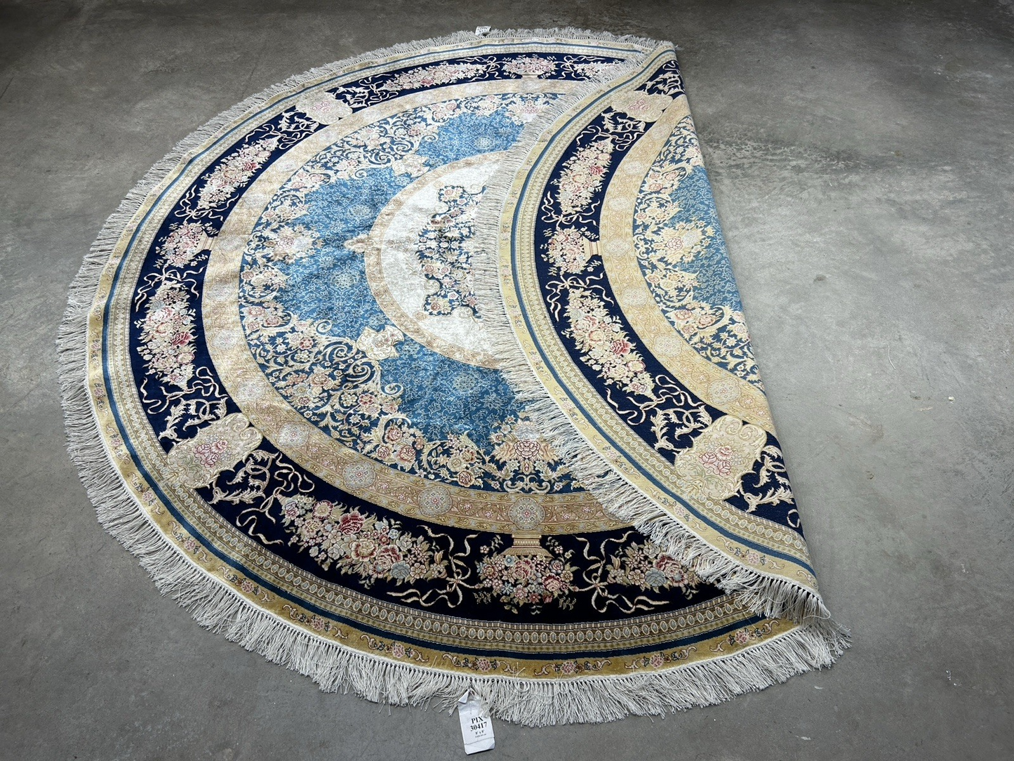 8’ Diameter Luxurious Hand-knotted Silk Round Rug - Handmade Blue Signed 8x8