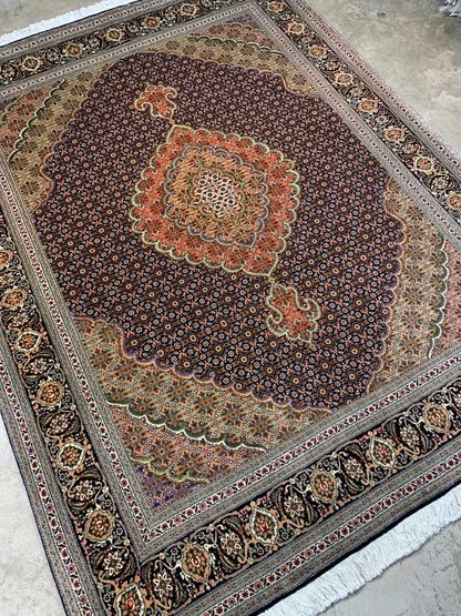 5'x6'10" Fine Hand-Knotted Wool & Silk Blend Tabrize Mahi Carpet - Area Rug