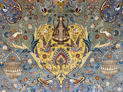 Exquisite 5'10"x8'3" Hand-Knotted Wool & Silk Blend Tabrize Carpet - Area Rug