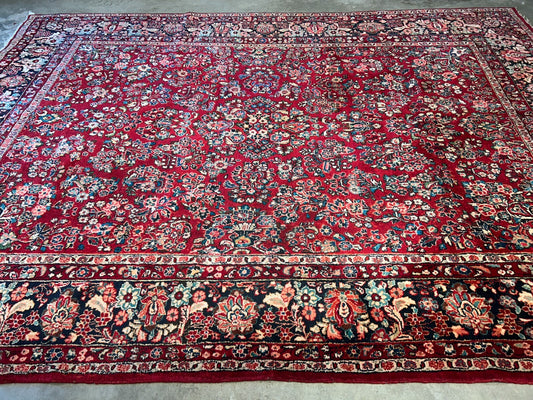 8'10"x12'2" Antique Fine Lamb Wool Sarouke Rug Hand-knotted Carpet