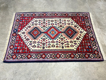 3'5"x5' Hand-Knotted 100% Wool Pile Yalamehe Rug