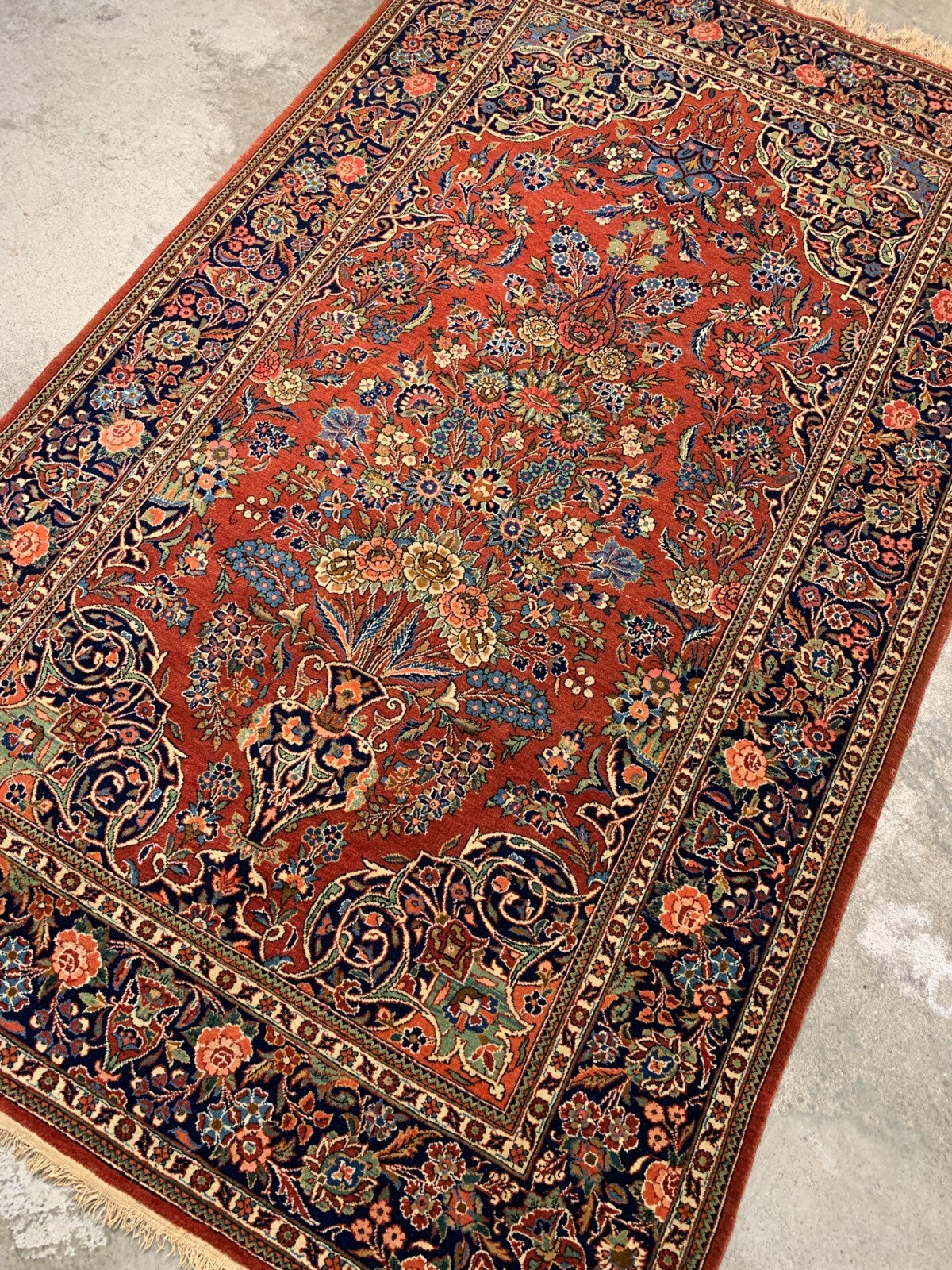 Collector Item -  4'4"x7'2" Antique Hand-Knotted Fine Wool Kashane Rug