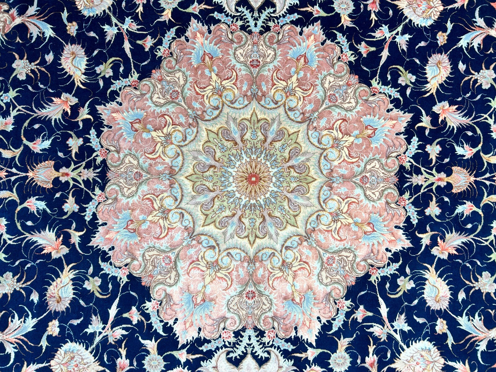 6'7"x10'2" Fine Hand-Knotted Wool & Silk Blend Tabrize Carpet - Area Rug