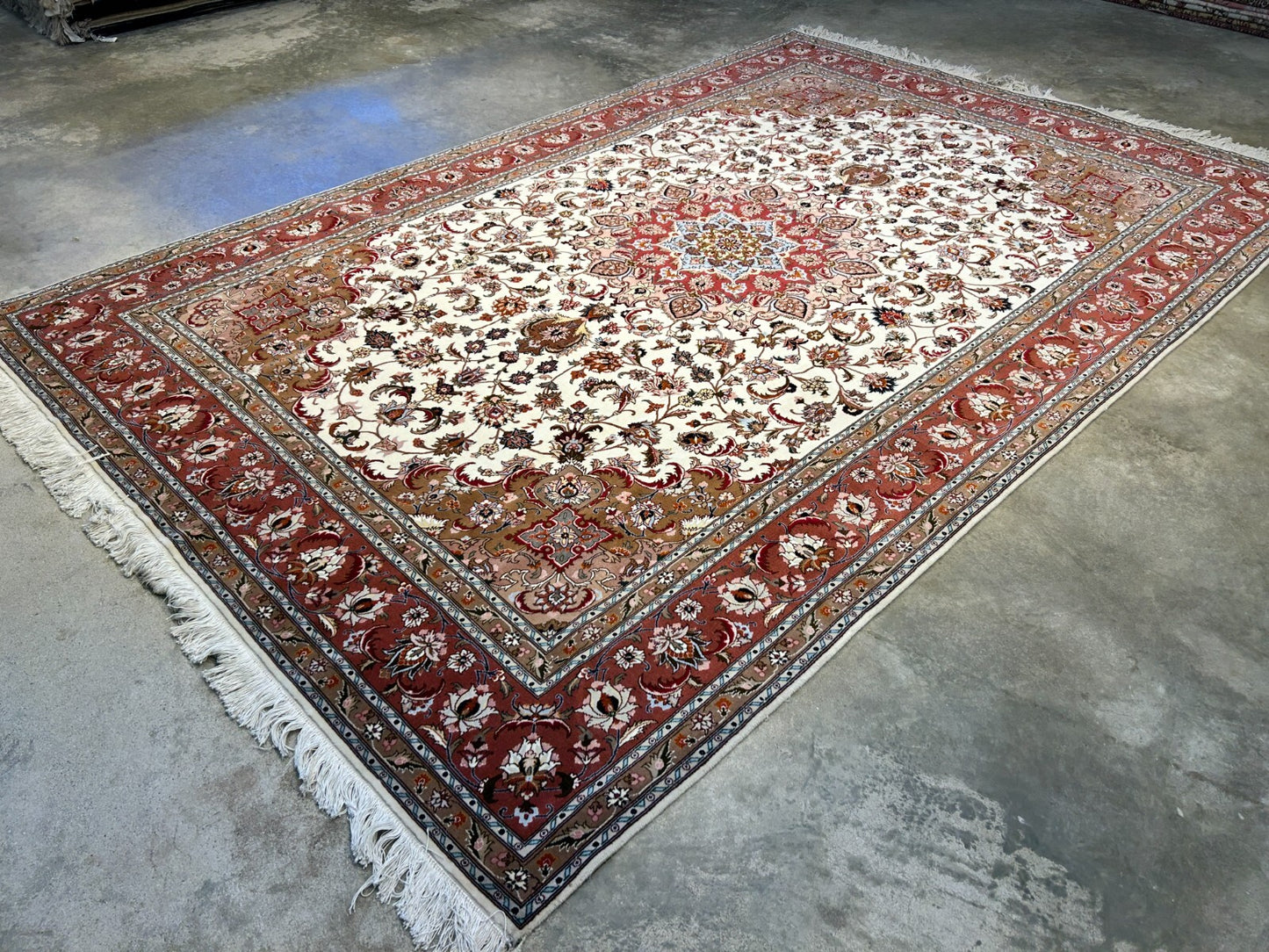 6'7"x10'1" Fine Hand-Knotted Wool & Silk Tabrize Rug - Area Carpet