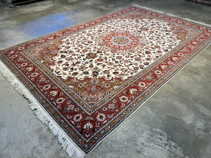 6'7"x10'1" Fine Hand-Knotted Wool & Silk Tabrize Rug - Area Carpet