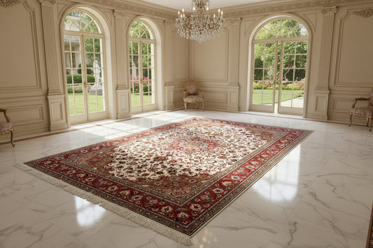 6'7"x10'1" Fine Hand-Knotted Wool & Silk Tabrize Rug - Area Carpet