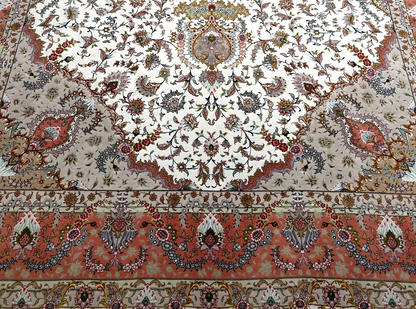 8'3"x11'6" Very Fine Hand-Knotted Wool & Silk Tabrize Area Rug - Signed