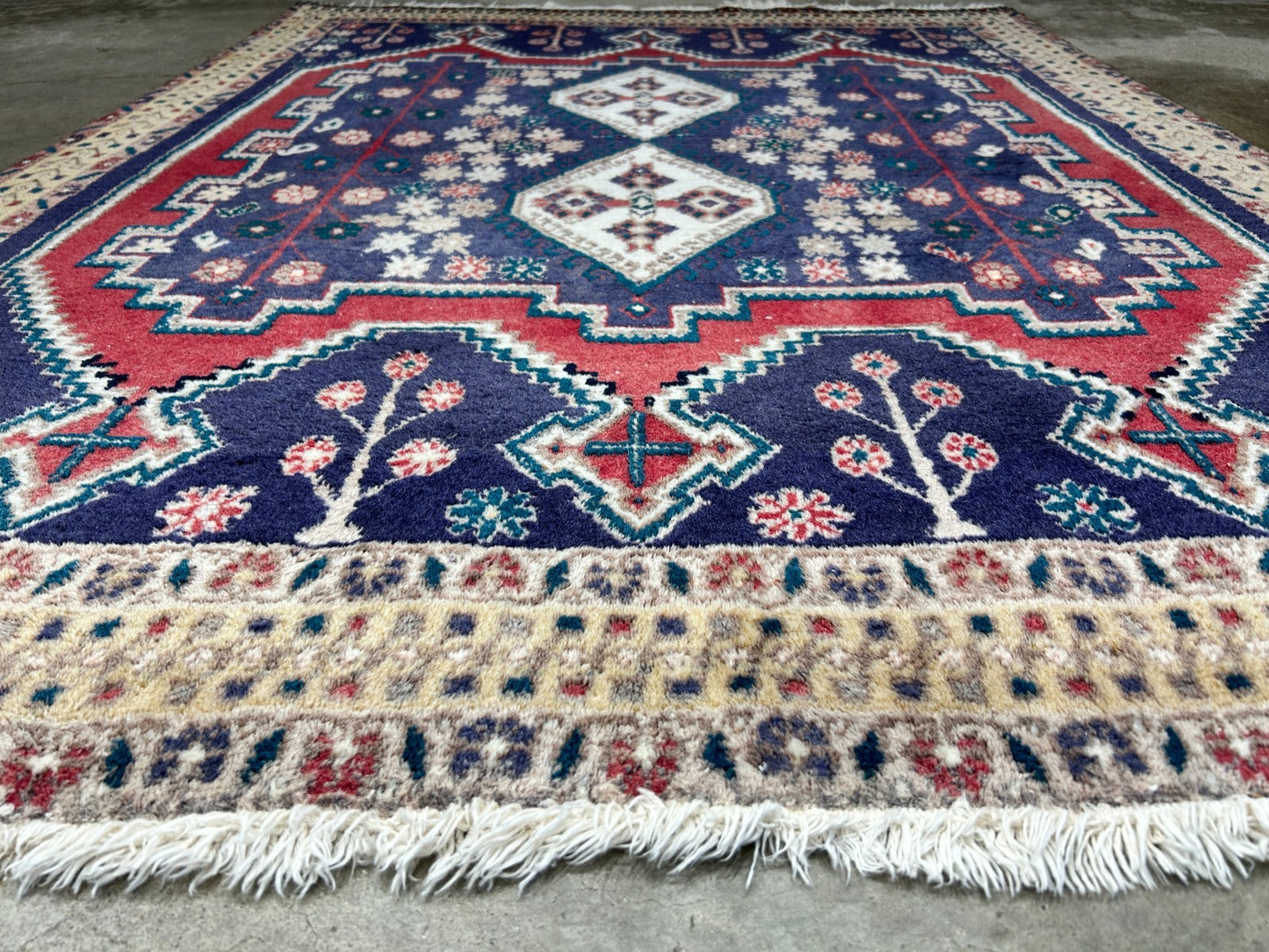 4'3"x5'6" Antique Hand-Knotted 100% Wool Pile Hamadane Rug