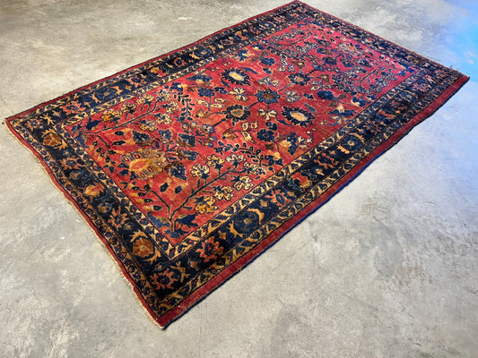 4'10"x6'6" Antique Hand-Knotted 100% Wool Pile Sarouke Area Rug - Carpet