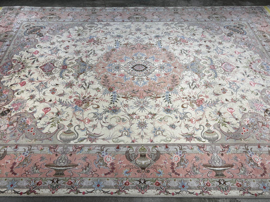 8'3"x11'7" Extremely Fine Hand-Knotted Wool & Silk Tabrize Area Rug - Signed