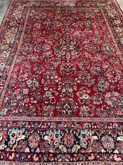 8'10"x12'2" Antique Fine Lamb Wool Sarouke Rug Hand-knotted Carpet