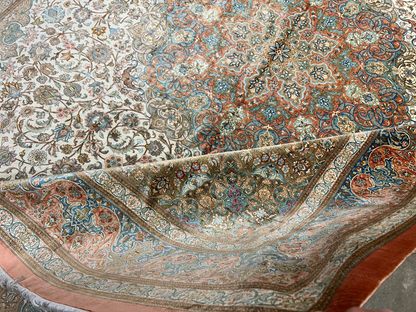 9'10"x13' Exquisite Signed Hand-Knotted 100% Silk Qume Rug