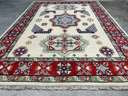 3'5"x4'9" Fine Hand-Knotted 100% Wool Pile Kazak Rug