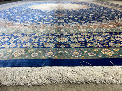 10'1"x13'1" Exquisite Signed Hand-Knotted 100% Silk Qume Rug