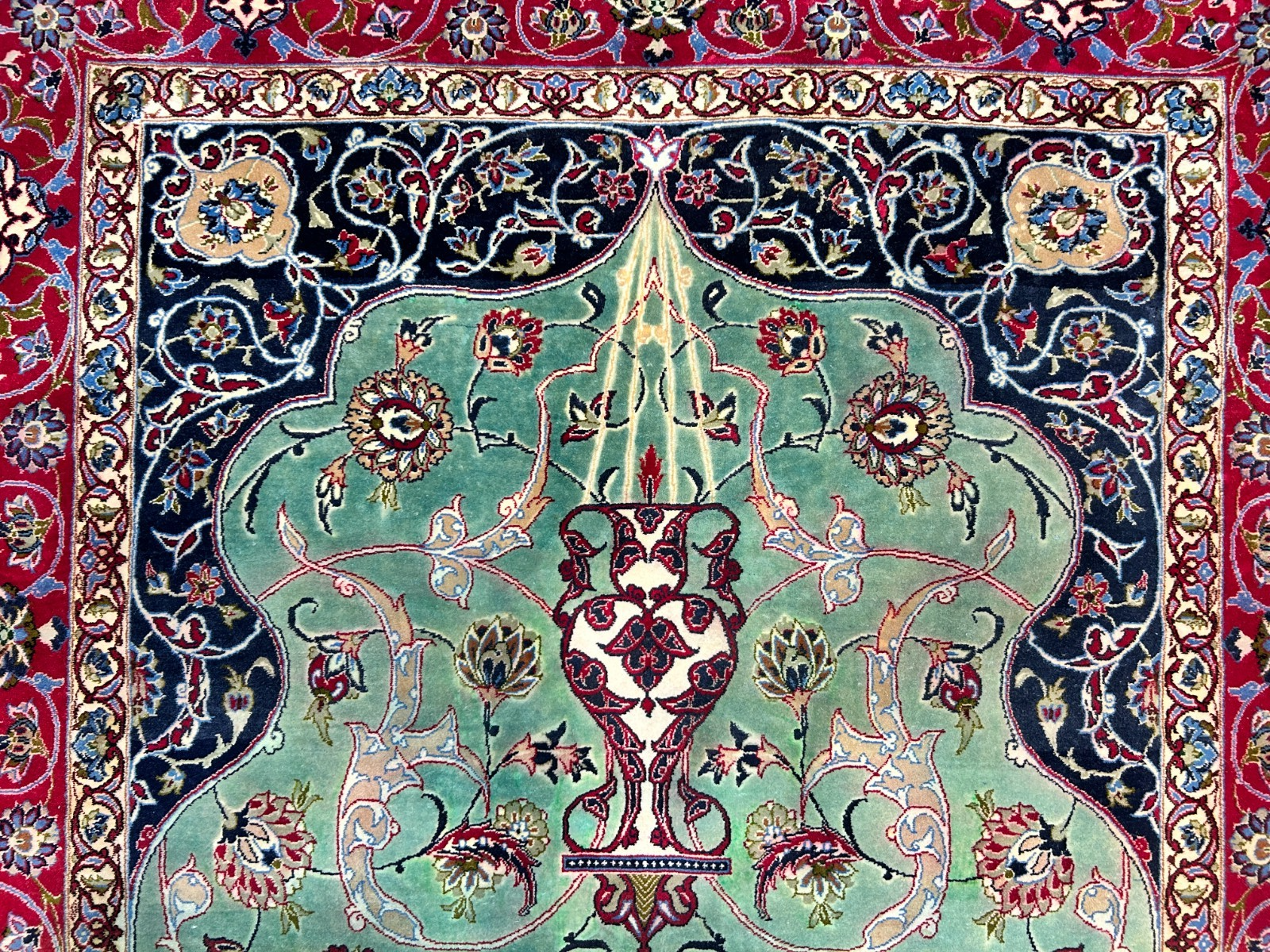 Collector Item-Fine 3'7"x5'9" Antique Hand-Knotted 100% Wool Isfahane Prayer Rug